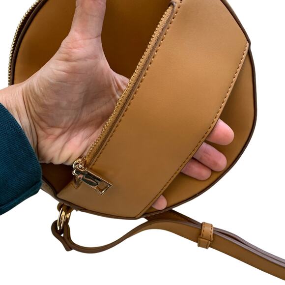 Light Tan Leather Crossbody Round Mini Bag - Picture 5 of 13